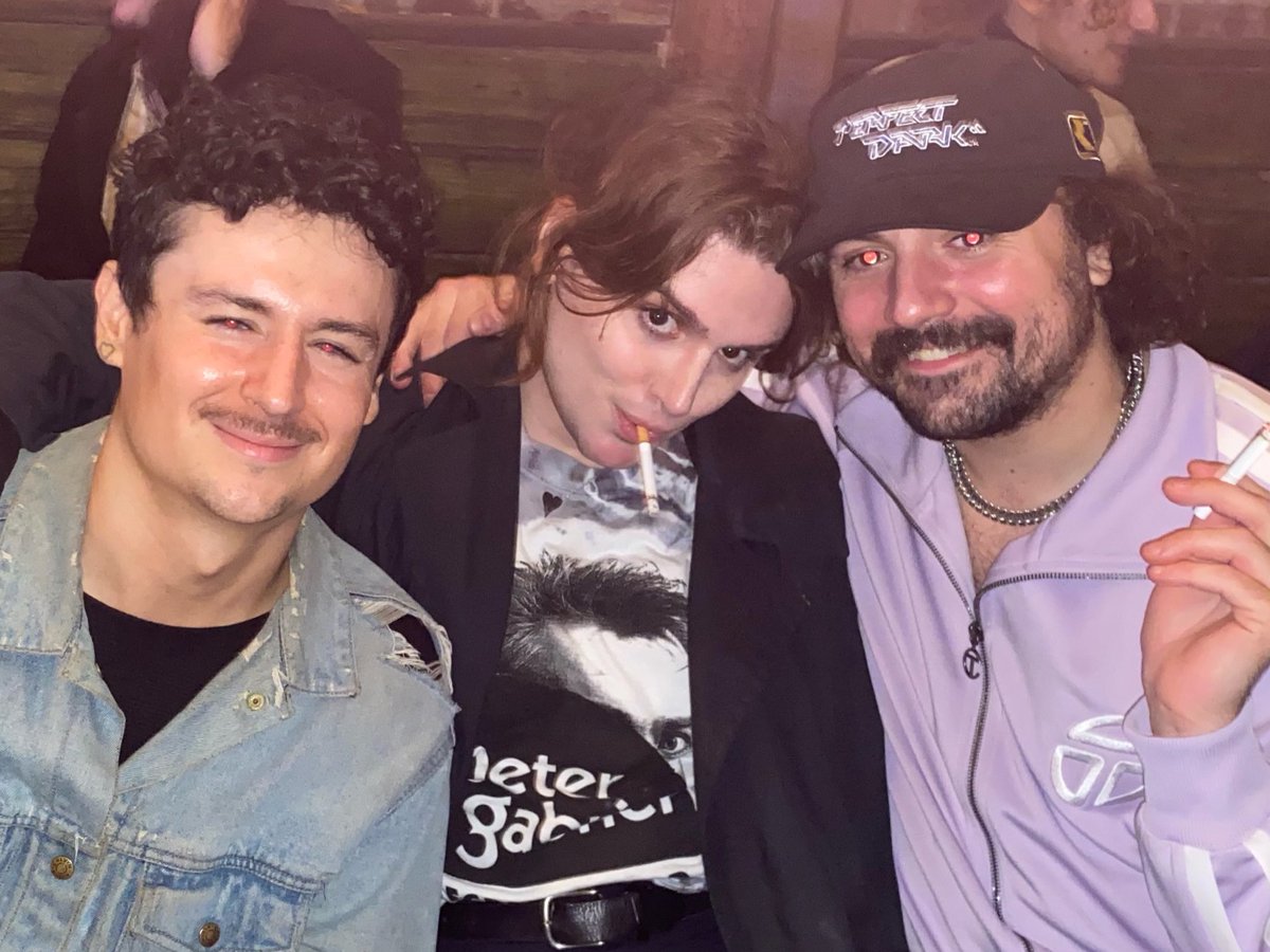 ZeroSuitCamus's tweet image. The hosts of the podcast Seeking Derangements moments after concluding the greatest live show of all time