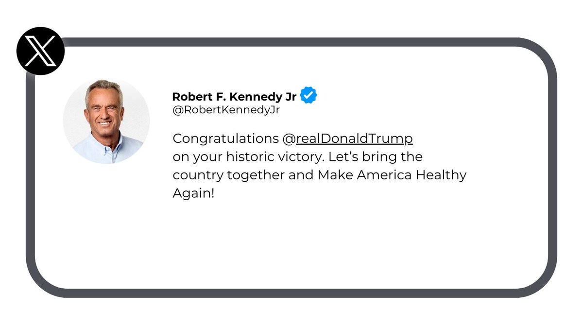 NewsX's tweet photo. #RoadTo270| @RobertKennedyJr congratulates @realDonaldTrump, emphasising the importance of unity and tackling global challenges together.
#USElections2024 #USElections #DonaldTrump
#NewsX #RobertKennedyJr
Watch all the US Election updates on #NewsX
Watch Here: https://t.co/3nksRys0HU