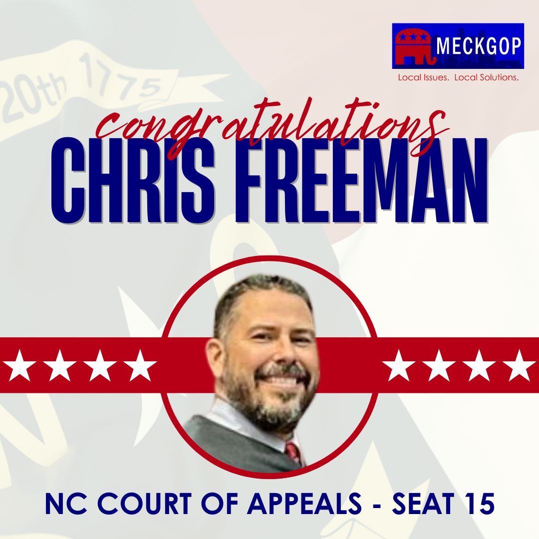 meckgop's tweet photo. Congratulations to future NC Court of Appeals Judge, Chris Freeman🇺🇸 Thank you for maintaining liberty and justice for all!
#meckGOP #NCGOP #GOP #RNC #NCPOL #NC #CLT #charlotte #republican #conservative #USA #localpolitics #MAGA #Trump #vote #voteearly #bankthevote #vote2024 https://t.co/BqHjYbiICZ