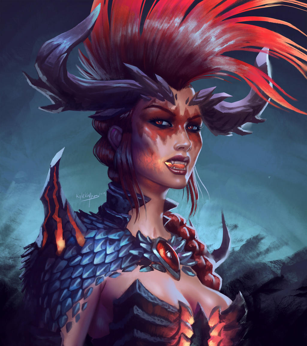 OC of mine. In this world, every generation, a new champion is chosen to be granted powers by 12 good deities and 12 bad. It's an eternal war. This is Yashti, the chosen of the evil dragon deity of blood and bones - Aggrethor