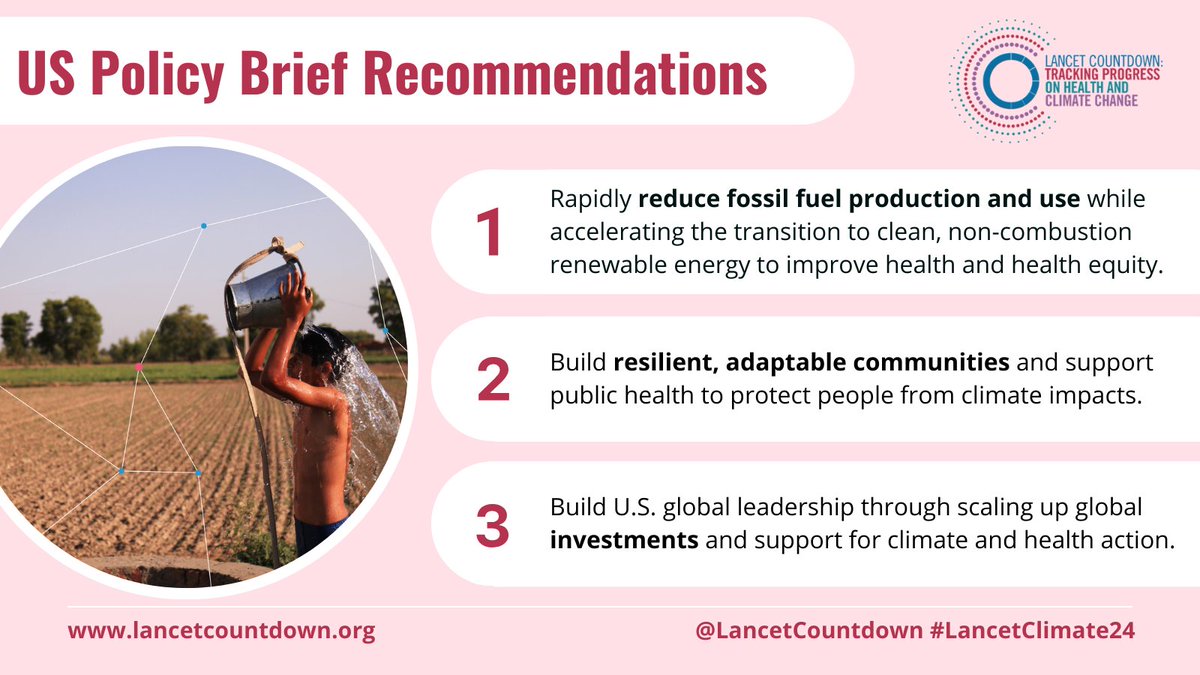 Published alongside our global report, the 2024 Policy Brief for the U.S.🇺🇸 highlights 3️⃣ opportunities for an incoming administration to centre health in climate action ⤵️

Read it here: lancetcountdown.org/wp-content/upl…