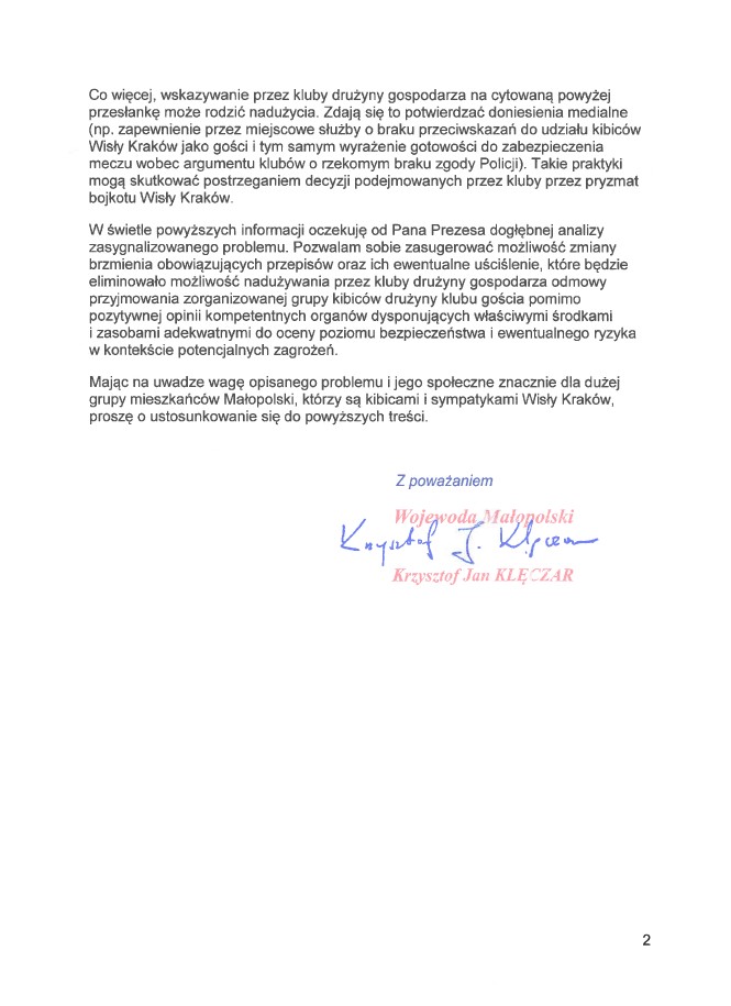 Malopolski_UW's tweet image. ‼️ Pismo wojewody małopolskiego Krzysztofa Jana Klęczara do prezesa PZPN Cezarego Kuleszy

➡️ malopolska.uw.gov.pl/PressArticlePa…
____
#KrzysztofJanKlęczar @WislaKrakowSA @pzpn_pl  @Czarek_Kulesza