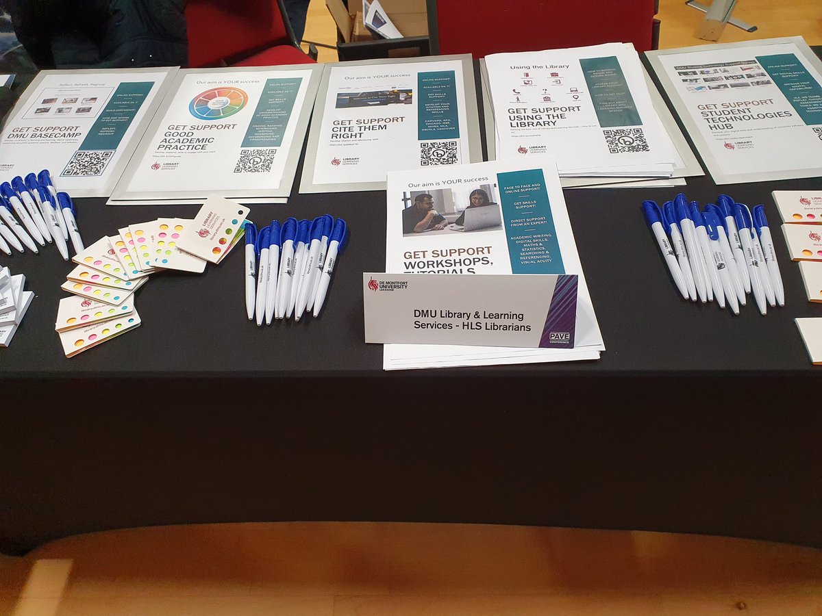 ArinaCirstea's tweet photo. @dmuhls Visit the @LibraryDMU stand at the #PAVE conference to find out how Library and Learning Services can support  your research and studies- today until 3pm at the Venue! https://t.co/4B49VqIV71