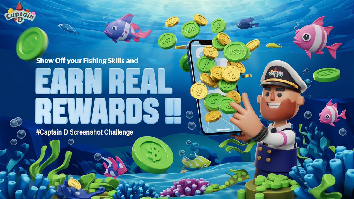 🎣🚀 Ready to show off your fishing skills? Join the Captain D Screenshot Challenge NOW for a chance to win #USDT! 💰

1️⃣ 🎮 Play Captain D: t.me/@SuperCaptain_…
2️⃣ 📸 Snap your best in-game screenshots.
3️⃣ 🐟 Post on X, tag <a href="/SuperCaptain_D/">Captain D</a> &amp; use the #CaptainD hashtag.