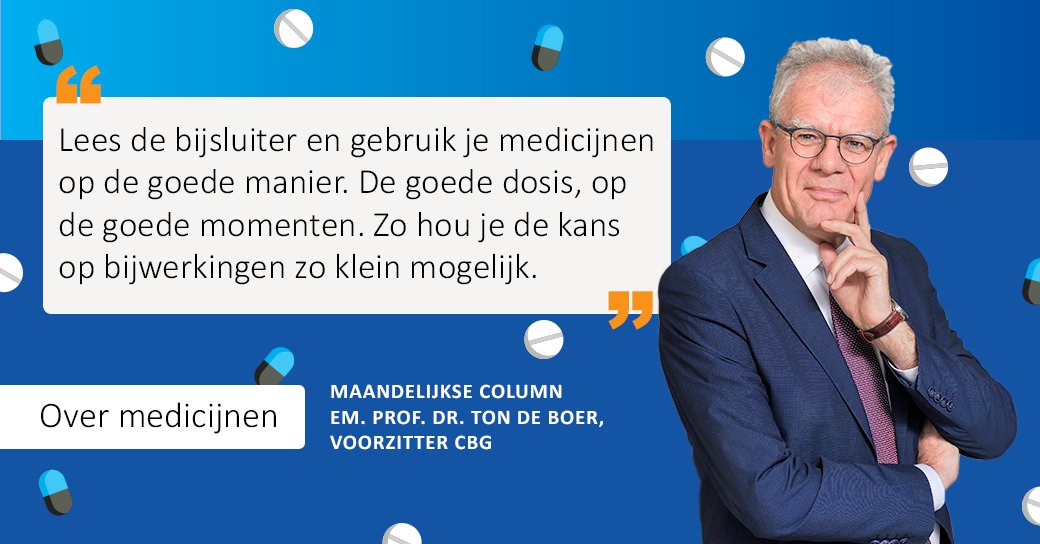 Lees jij altijd de bijsluiter als je een medicijn gebruikt? In de bijsluiter staat informatie die je helpt om het medicijn goed te gebruiken. Daarmee verklein je het risico op bijwerkingen. Voorzitter Ton de Boer schrijft erover in zijn nieuwste column. 👉 bit.ly/40FAaYh