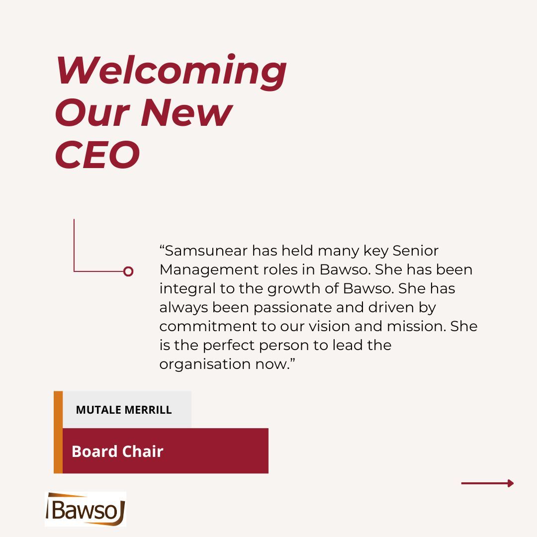 Bawso's tweet photo. Bawso Announcement of the CEO
We are thrilled to share that Samsunear Ali has been appointed as the new Chief Executive of Bawso!  With her extensive leadership experience and a clear vision for the future, she is ready to lead us to new heights. 

#NewCEO #Leadership #Welcome https://t.co/CuidSVKRCF