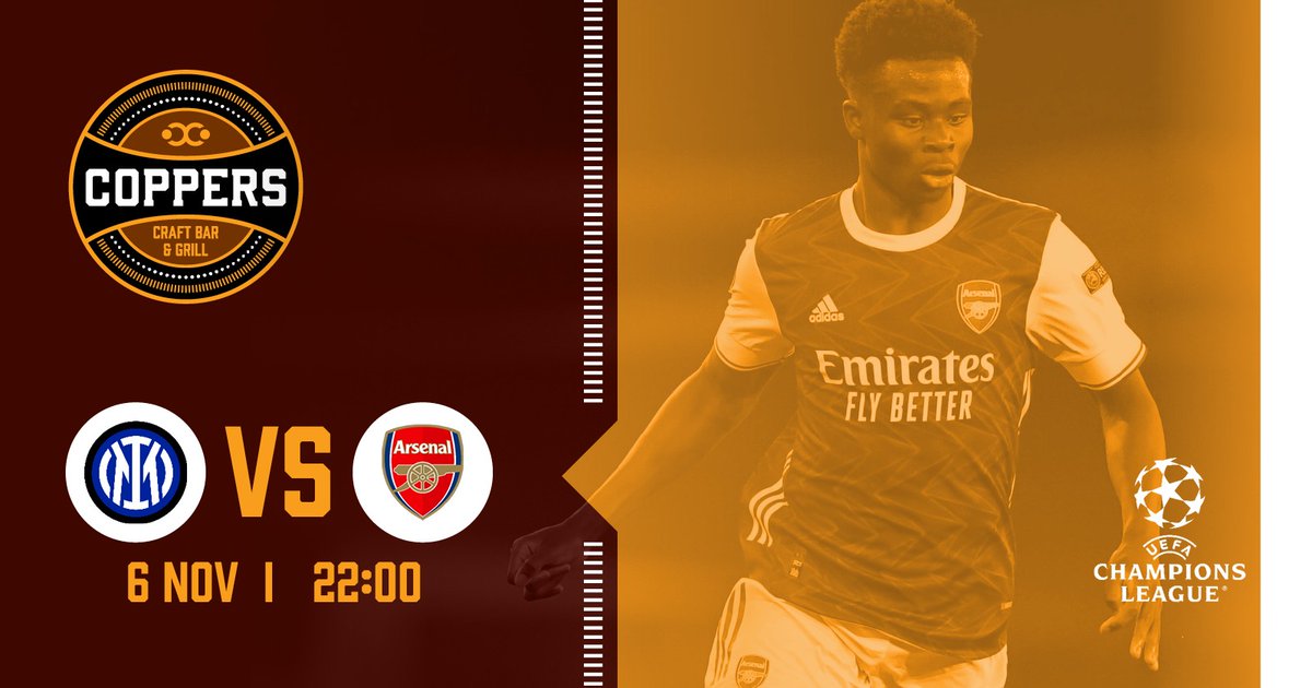 Its Match Day...We make our way to Italy for a UCL clash against the mighty Inter Milan 

Don't forget to catch the game at the following
<a href="/ArsenalSA/">Arsenal South Africa</a>  official branches to show support for the
<a href="/Arsenal/">Arsenal</a> 

Coppers Craft Bar and Grill
Bossa Bedfordview
Encore Menlyn

#coyg #arsenal