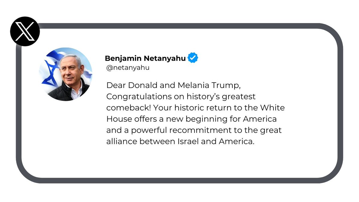 NewsX's tweet photo. #RoadTo270| Israeli Prime Minister Benjamin Netanyahu (@netanyahu) congratulates @realDonaldTrump, highlighting their strong partnership and shared commitment to security and peace.
#USElections2024 #USElections #DonaldTrump
#NewsX #Macron
Watch all the US Election updates on #NewsX
Watch Here: https://t.co/3nksRys0HU