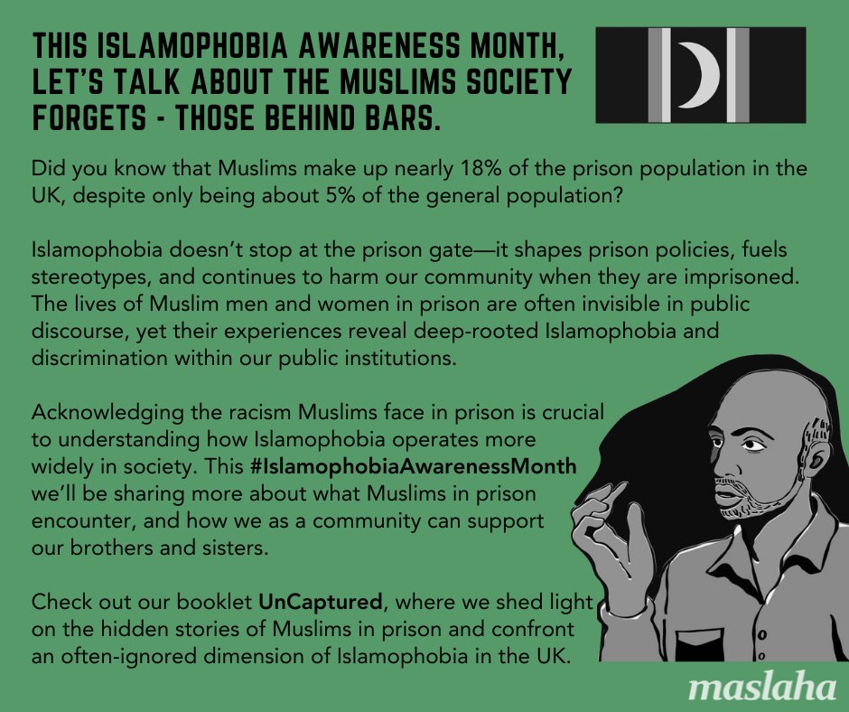 This #IslamophobiaAwarenessMonth, let's talk about the Muslims society forgets - those behind bars. Uncover the hidden stories of Muslims in prison with UnCaptured: maslaha.org/Project/uncapt…