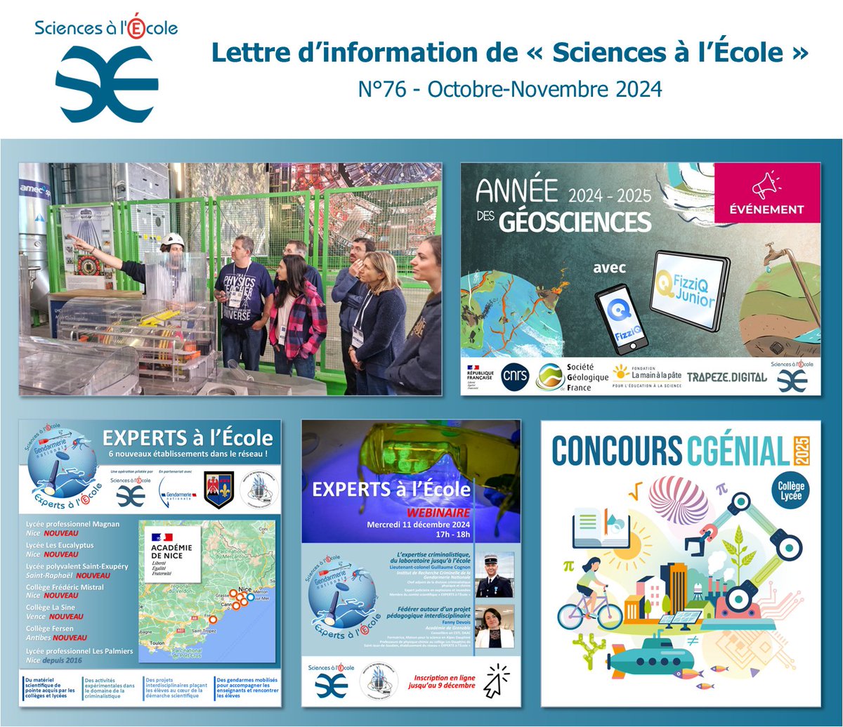 📢La lettre d'info n°76 est parue ! Pour la télécharger et accéder à son contenu interactif⤵️

 sciencesalecole.org/archives-newsl…

<a href="/education_gouv/">Ministère Éducation nationale</a> <a href="/sup_recherche/">Ministère Enseignement supérieur/Recherche/Espace</a> <a href="/AcademieNice/">Académie de Nice</a> <a href="/acgrenoble/">Académie de Grenoble</a> @GendarmeriePjgn <a href="/CERN/">CERN</a> <a href="/Fondation_Lamap/">Fondation La main à la pâte</a> <a href="/SGEOLFRANCE/">SGF</a> <a href="/CNRS/">CNRS 🌍</a> <a href="/Obs_Paris/">Observatoire de Paris | PSL</a> <a href="/Fond_CGenial/">Fondation CGénial</a> <a href="/MAIF/">MAIF</a> <a href="/Casden_BP/">CASDEN</a>