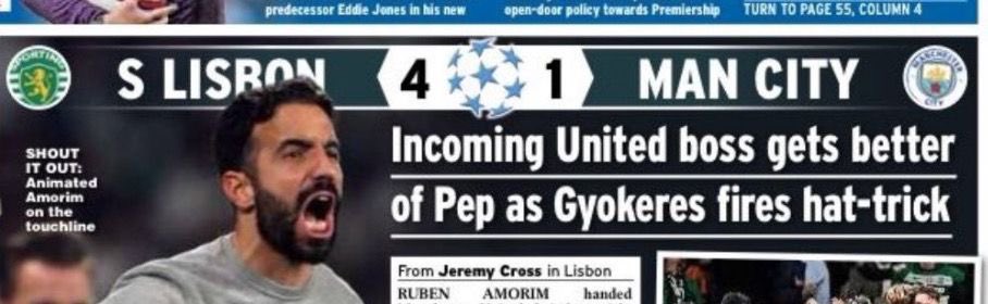 Imagina ganhares 4 ao man cidade, sais na capa do jornal na england e chamam-te S LISBON 🤣🤣🤣🤣🤣 e no dia a seguir fala-se mais no TRUMP q na vitória dos verdes.