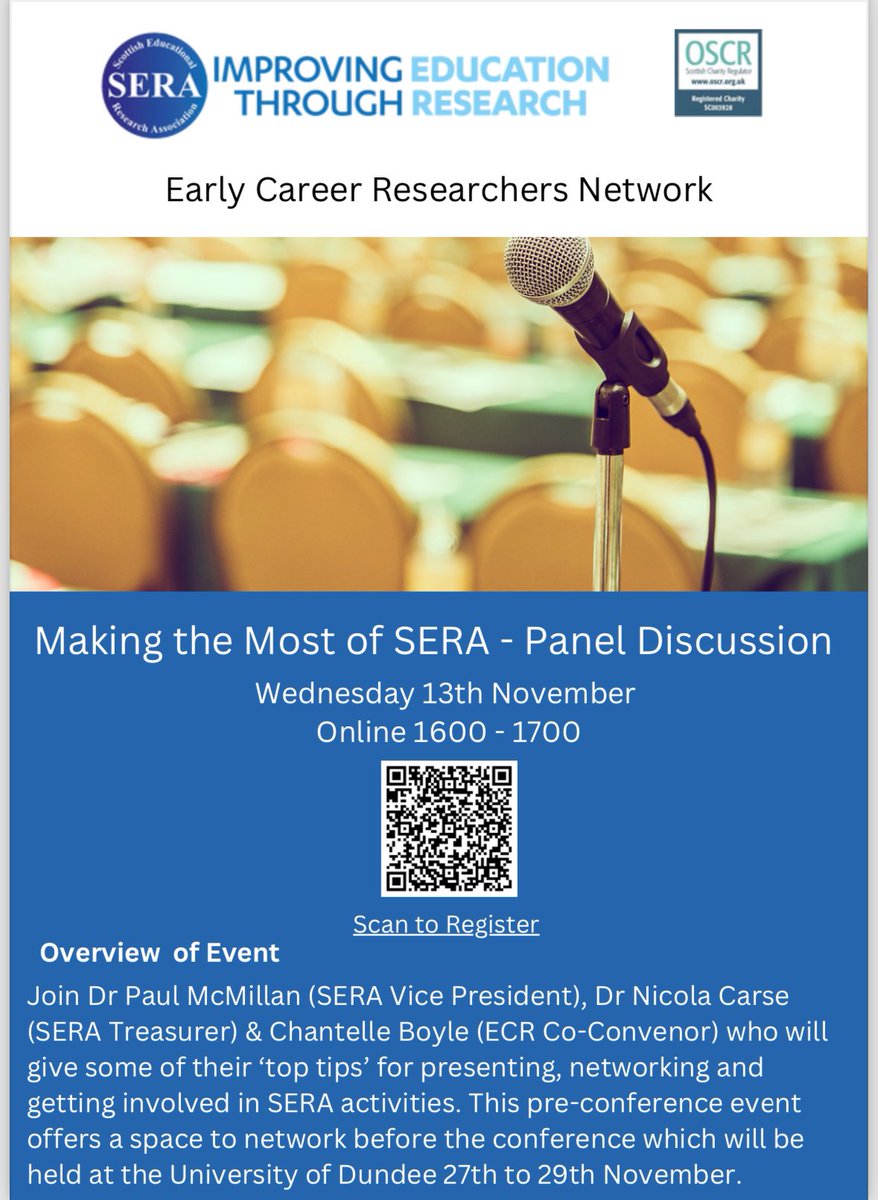 ✨November Event✨

Wednesday 13th 1600-1700

Join Dr Paul McMillan, Dr Nicola Carse and Chantelle Boyle to discuss all things SERA 🗣️ 

All are welcome, whether you are a seasoned attendee or this is your first conference! 

Sign up for the event here - forms.gle/d9N4GZuXaJsLsX…