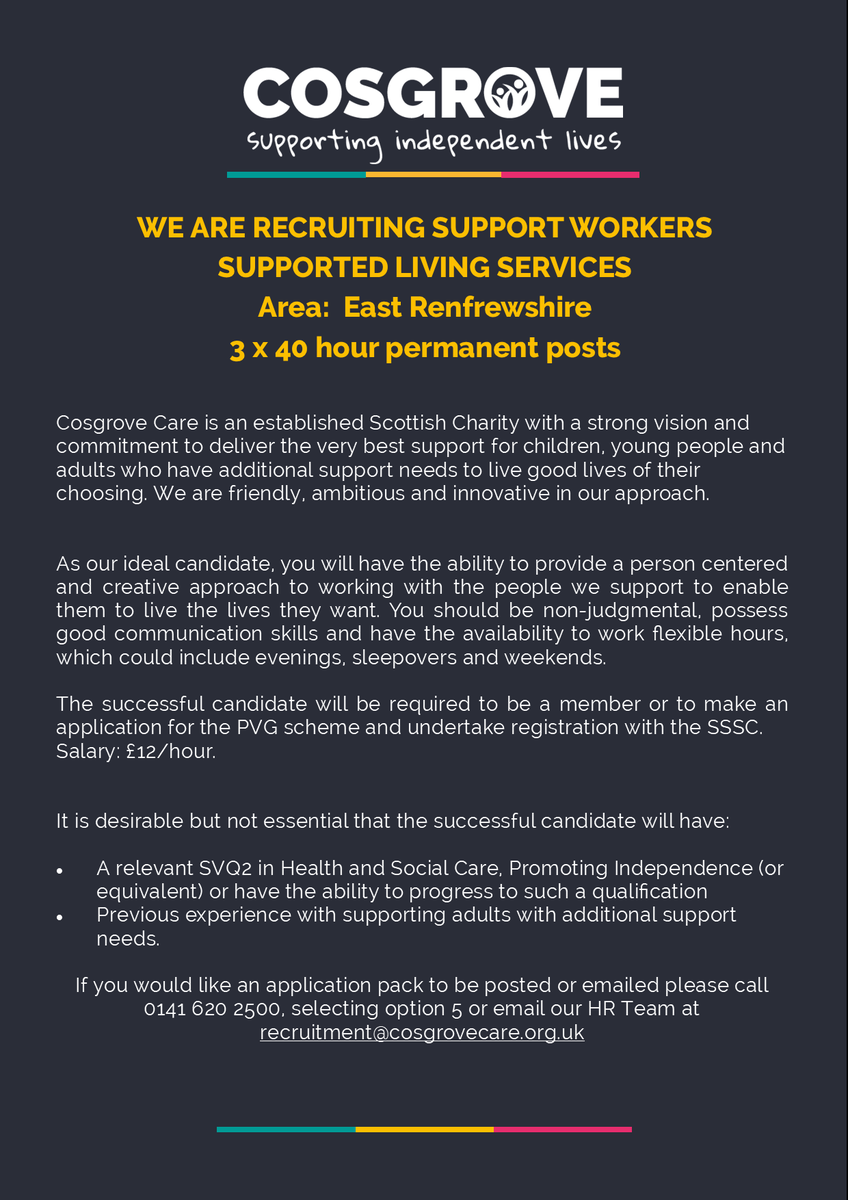 📢 We are recruiting Support Workers for our Supported Living Services: