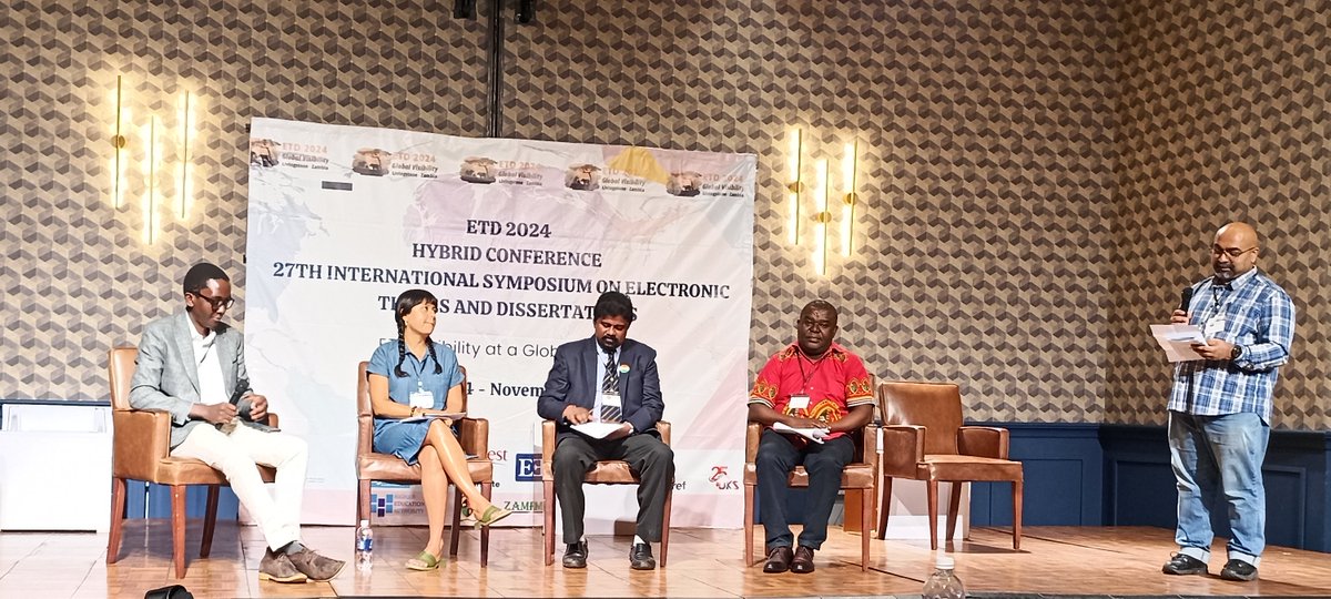 🤩Great panel discussion &amp; collective brainstorming on how to successfully set up ETD projects in 🇿🇲 w <a href="/gabioshka/">Gabriela Mejias ⭐️⭐️⭐️ @gabioshka@mastodon.social</a> <a href="/DataCite/">DataCite (inactive Mar 2025)</a> Manoj Kumar <a href="/INFLIBNET/">INFLIBNET Centre</a> <a href="/lightonphiri/">Lighton Phiri</a> Zachary Zulu <a href="/UnzaOfficial/">The University Of Zambia</a> chaired by <a href="/slumou/">Hussein Suleman</a> at #ETD2024