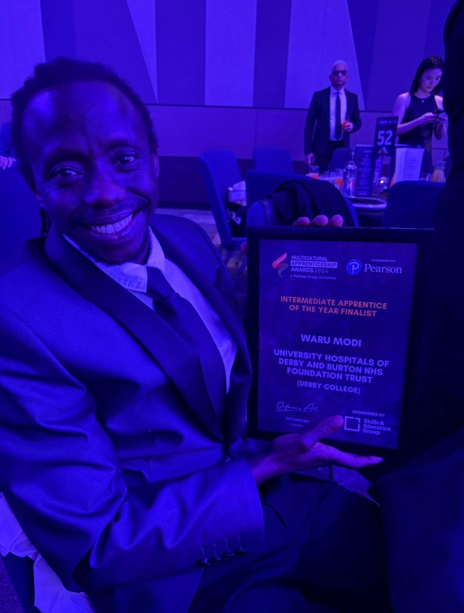 Apprenticeships at UHDB (@uhdbapprentice) on Twitter photo So proud of Waru Modi (Ward 304) a finalist at the Multicultural Apprenticeships Awards!
Despite challenges Waru has become an inspiring mentor, displaying compassion, care and cultural sensitivity to all.
Waru - you were our WINNER!🥇
#MCAppAwards <a href="/UHDBTrust/">University Hospitals of Derby and Burton NHS FT</a> <a href="/hospitalcharity/">Derby & Burton Hospitals Charity 💙</a> So proud of Waru Modi (Ward 304) a finalist at the Multicultural Apprenticeships Awards!
Despite challenges Waru has become an inspiring mentor, displaying compassion, care and cultural sensitivity to all.
Waru - you were our WINNER!🥇
#MCAppAwards <a href="/UHDBTrust/">University Hospitals of Derby and Burton NHS FT</a> <a href="/hospitalcharity/">Derby & Burton Hospitals Charity 💙</a>