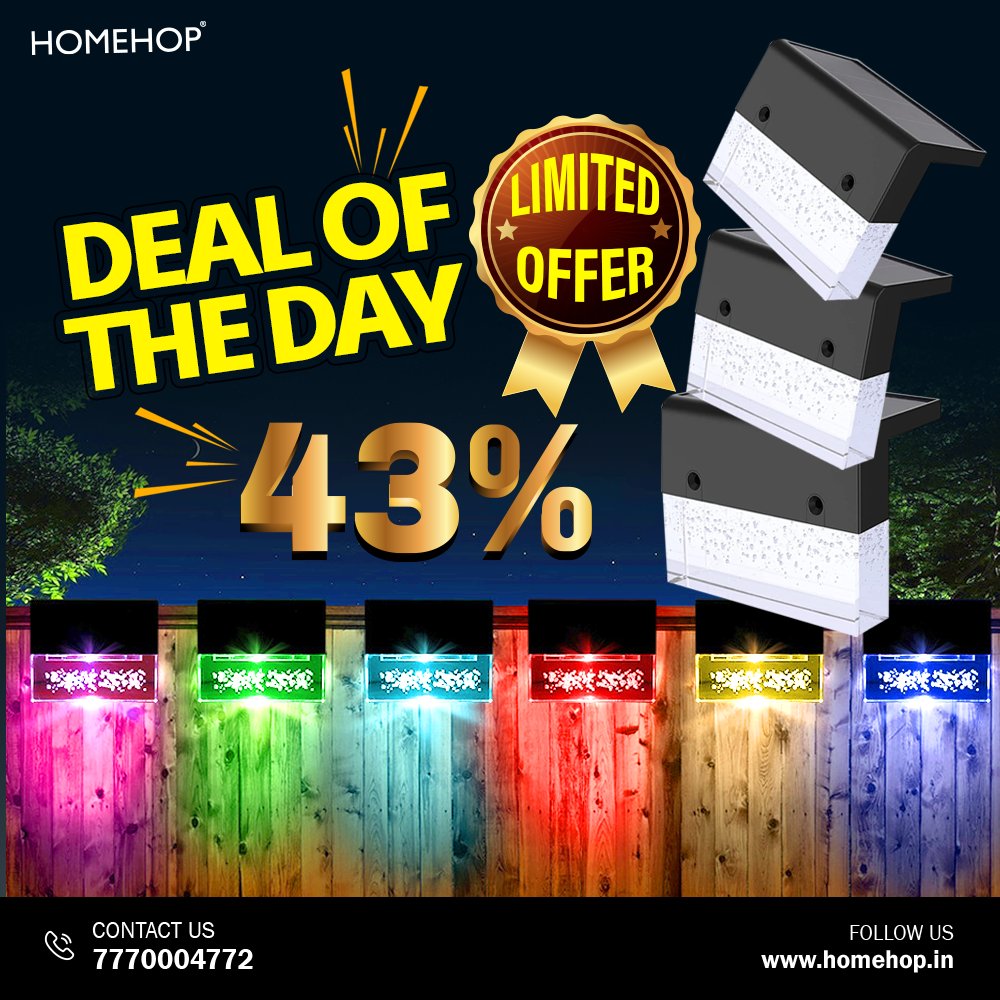 homehopindia's tweet image. Deal of the Day! 🌟 Get Solar Deck Lights at 43% OFF!
Homehop Store: bit.ly/3CdfNXX
Amazon: amzn.to/3gdKGR4

#SolardeckLights #Outdoorlighting #Waterprooflights #Homedecor #Gardenlights #SolarLights #homehop