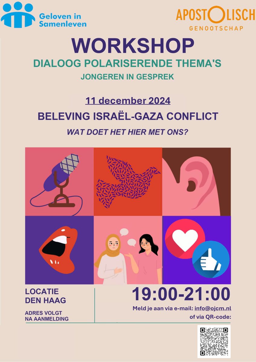 Samen met de Studentenkoepel voor Levensbeschouwelijke Organisaties en <a href="/ap_gen/">ApGen.nl</a> organiseren wij op 25 nov. en 11 dec. workshops voor jongeren over hoe je in gesprek kunt blijven bij moeilijke thema's. Geïnteresseerde jongeren kunnen zich aanmelden door te mailen naar info@ojcm.nl