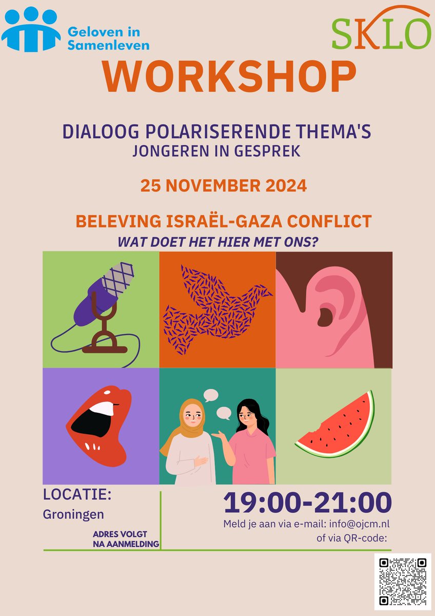 DanielleLeder's tweet photo. Samen met de Studentenkoepel voor Levensbeschouwelijke Organisaties en @ap_gen organiseren wij op 25 nov. en 11 dec. workshops voor jongeren over hoe je in gesprek kunt blijven bij moeilijke thema's. Geïnteresseerde jongeren kunnen zich aanmelden door te mailen naar info@ojcm.nl https://t.co/yMgzGTEULj