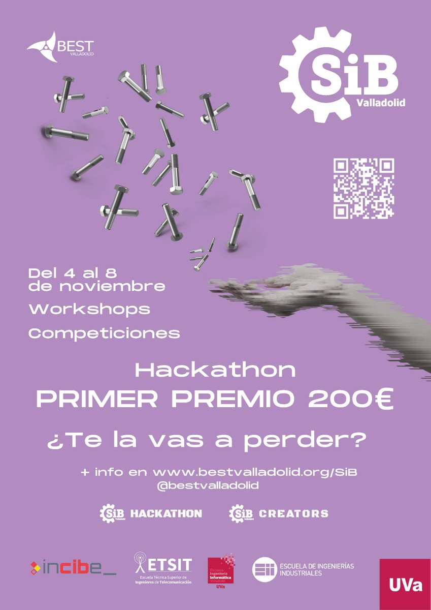 Durante 12 + 12h el jueves 7 y viernes 8 de Noviembre los estudiantes  deberán resolver uno de los problemas relacionados con ciberseguridad o  data management propuestos en el #Hackathon de <a href="/SiBValladolid/">SiB Valladolid</a>. Con <a href="/BESTValladolid/">BEST Valladolid</a>, en las Escuelas <a href="/ETSIT_UVa/">ETSIT_UVa</a> y <a href="/EIInfUVa/">Ei Informática Vall</a> de <a href="/UVa_es/">Gabinete de Comunicación Universidad de Valladolid</a>