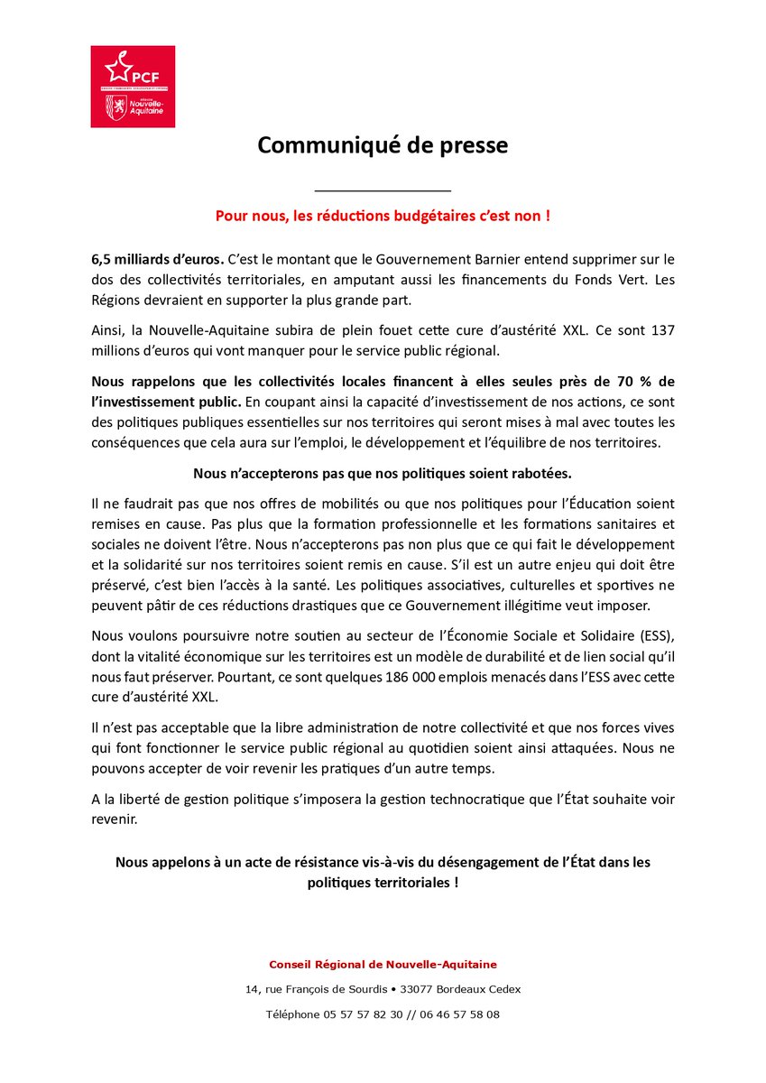 📢 NOUS APPELONS A UN ACTE DE RÉSISTANCE VIS-A-VIS DU DÉSENGAGEMENT DE L'ÉTAT DANS LES POLITIQUES TERRITORIALES

Retrouvez ici le communiqué du groupe CEC de la Région Nouvelle-Aquitaine sur les coupes budgétaires voulues par le gouvernement ⤵️