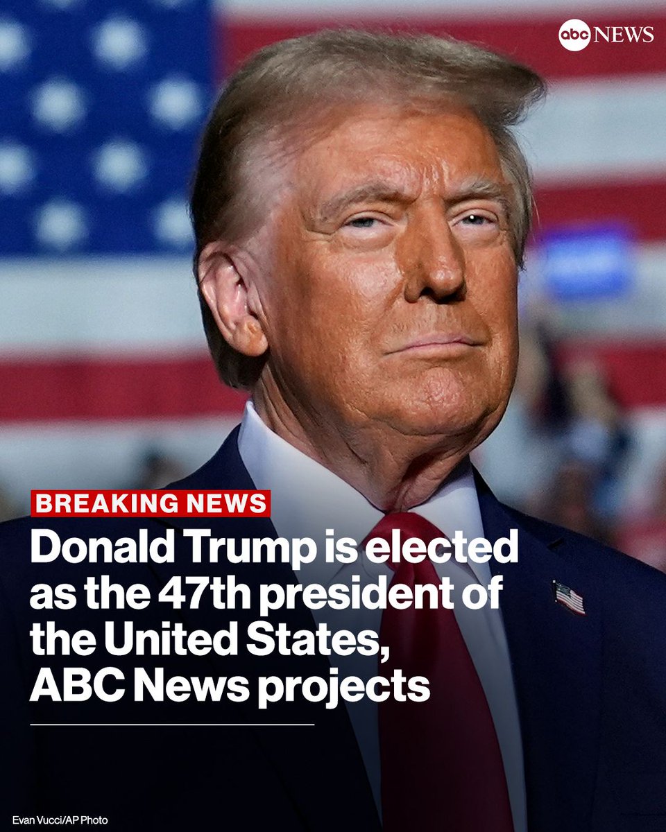 ABC7Chicago's tweet photo. Donald Trump elected as the 47th president of the United States, ABC News projects. https://t.co/VVfCPM42FI https://t.co/CZt5zX3xvg