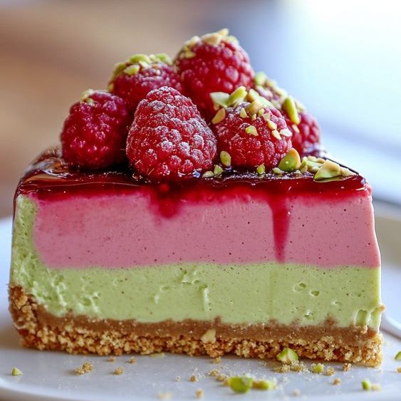 ann_ann886's tweet image. Pistachio Raspberry Crunch mousse cake