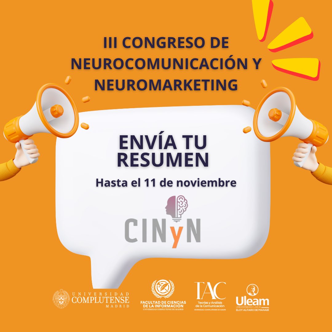 ¡Te animamos a hacer divulgación científica! 🧠💡

Los resúmenes deben tener un máximo de 400 palabras.

📅 Recuerda subir tu resumen antes del 11 de noviembre en el enlace 👉 shorturl.at/nTxDp

#TAC <a href="/unicomplutense/">Complutense</a> <a href="/BarrientosAlmu/">Almudena Barrientos-Báez</a> <a href="/ubaldocuesta/">ubaldo cuesta</a> <a href="/UCMccinf/">Facultad Ciencias Información</a>