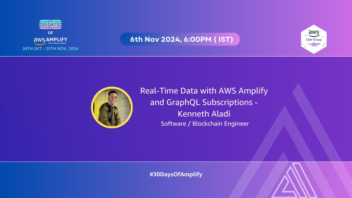 AWS User Group India (@awsugindia) on Twitter photo Join Kenneth Aladi on 6th Nov, 6 PM IST for a session on โ๐๐๐๐ฅ-๐๐ข๐ฆ๐ ๐๐๐ญ๐ ๐ฐ๐ข๐ญ๐ก ๐๐๐ ๐๐ฆ๐ฉ๐ฅ๐ข๐๐ฒ ๐๐ง๐ ๐๐ซ๐๐ฉ๐ก๐๐ ๐๐ฎ๐๐ฌ๐๐ซ๐ข๐ฉ๐ญ๐ข๐จ๐ง๐ฌโ๐
Register now: konfhub.com/30-days-of-ampโฆ
<a href="/AWSAmplify/">AWS Amplify</a> #30DaysOfAmplify #AWSAmplify #GraphQL Join Kenneth Aladi on 6th Nov, 6 PM IST for a session on โ๐๐๐๐ฅ-๐๐ข๐ฆ๐ ๐๐๐ญ๐ ๐ฐ๐ข๐ญ๐ก ๐๐๐ ๐๐ฆ๐ฉ๐ฅ๐ข๐๐ฒ ๐๐ง๐ ๐๐ซ๐๐ฉ๐ก๐๐ ๐๐ฎ๐๐ฌ๐๐ซ๐ข๐ฉ๐ญ๐ข๐จ๐ง๐ฌโ๐
Register now: konfhub.com/30-days-of-ampโฆ
<a href="/AWSAmplify/">AWS Amplify</a> #30DaysOfAmplify #AWSAmplify #GraphQL
