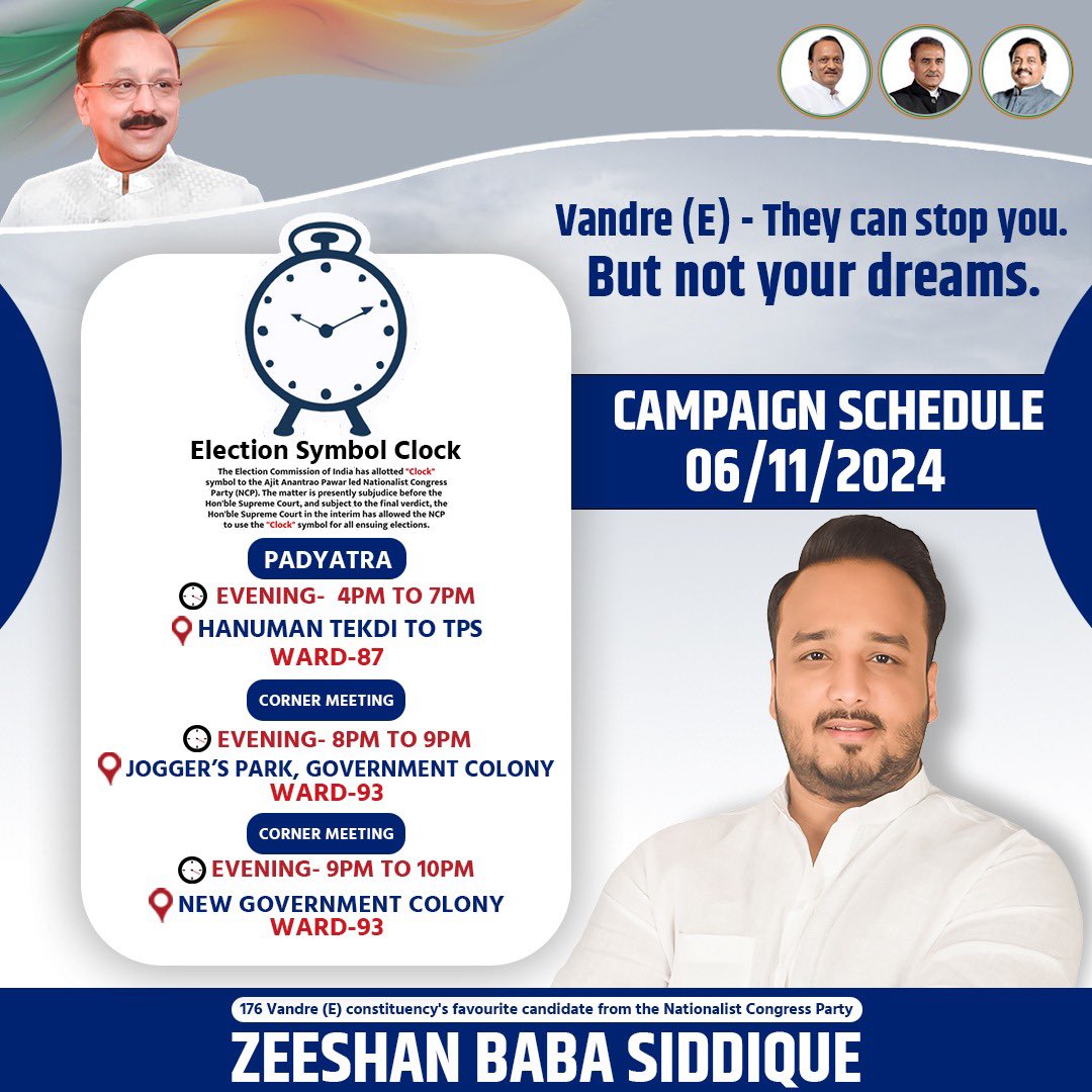 zeeshanBabaS's tweet photo. Today’s election campaign schedule in Vandre east https://t.co/gr11gZYppx