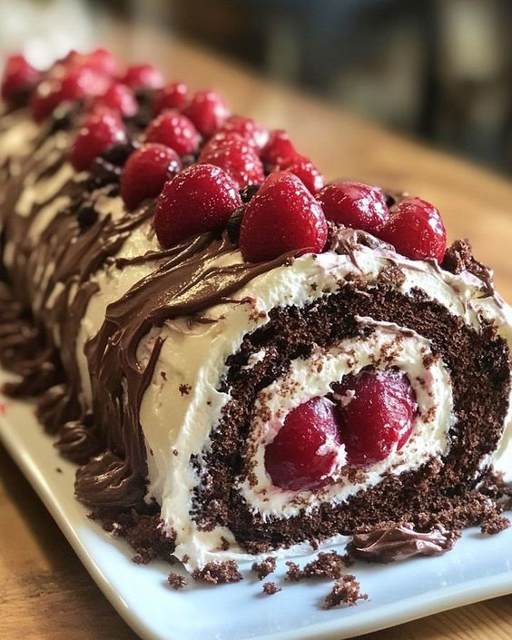 ann_ann886's tweet image. Heavenly Black Forest Roll Cake