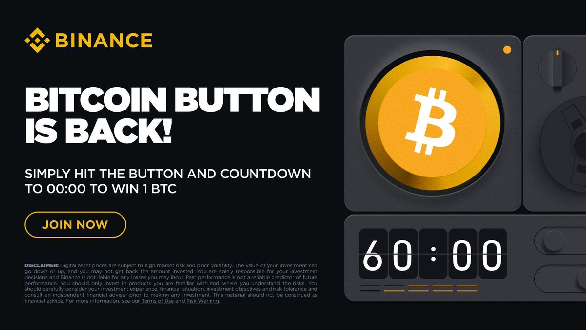 In celebration of #Bitcoin ATH, #Binance is bringing back our  #BitcoinButton Game! 🕹️ Press the button and stand a chance to win 1 $BTC  now! Join here 👉 https://t.co/ozKLV2aJqP