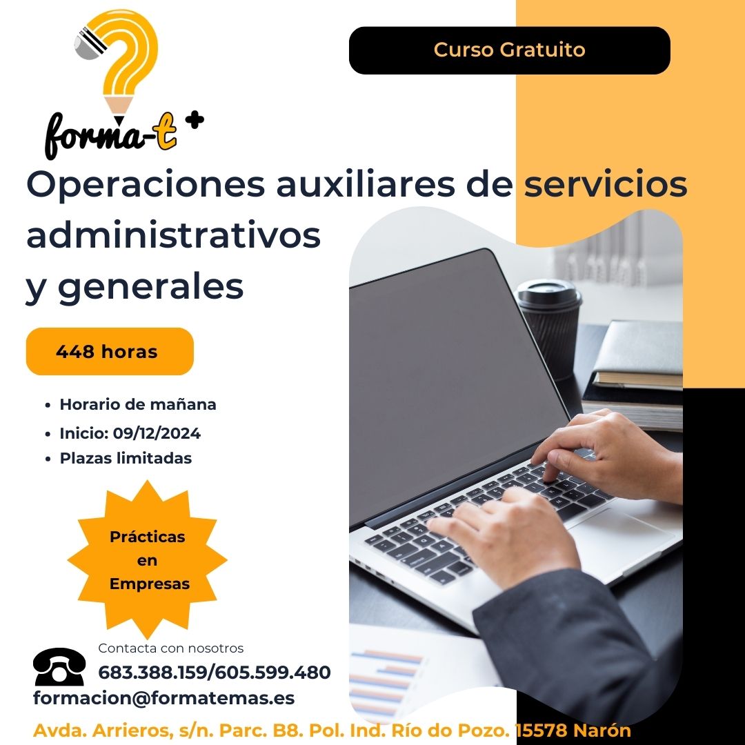 📢📢COMPARTIR POR FAVOR📢📢
Certificado de Profesionalidad de "Operaciones auxiliares de servicios administrativos y generales"
- Horario de mañana
-Inicio: 09/12/2024
-Plazas limitadas
