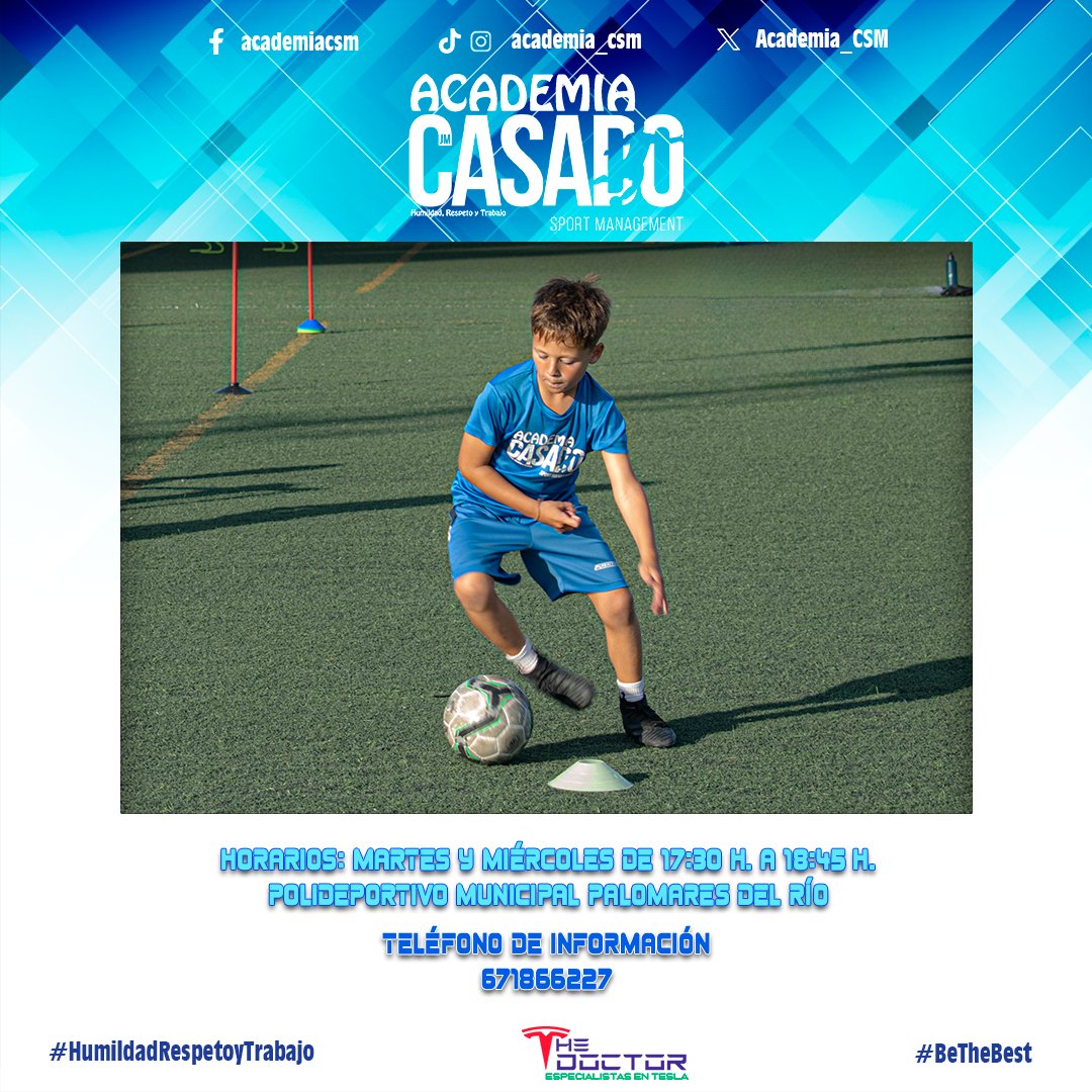 Academia_CSM's tweet photo. “El campo de juego es donde encontramos nuestra verdadera esencia.”
Martes y miércoles 17:30 h.-18:45 h. Polideportivo. municipal Palomares del Río.
Contacto: +34 671 86 62 27
Inscripciones:
https://t.co/8SaE0l1PMe
⚽💙💪😉
#Academia_CSM #BeTheBest #HumildalRespetoyTrabajo https://t.co/J2DEiw4RO5