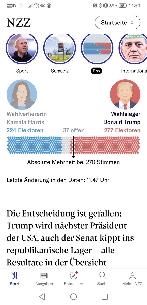 Als vermutlich 1. deutschsprachiges Medium bringt auch die NZZ, dass die Wahl in den USA entschieden ist. Trump hat gewonnen.