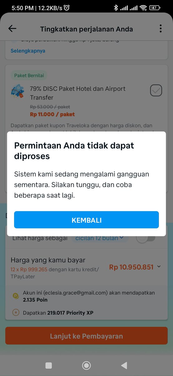 kickyn's tweet photo. @traveloka dari tadi siang bbrp kali mencoba pesan tiket tidak berhasil jg...begini pesannya
Lagi bermasalah kah atau bagaimana.
Please jangan bilang koneksi internet sy bermasalah y kak https://t.co/BBjfDHI4He