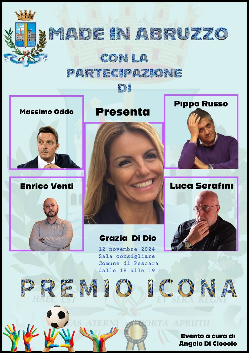 Angelredblack1's tweet photo. Evento Made in Abruzzo-Premio Icona
Con
Massimo #Oddo
Enrico Venti in arte Ivo #Avido
Luca Serafini
Pippo Russo
E con
Giovanni Serafini @GioSer_3313
Diego Cavallucci
Graziano Castaldi
Vi aspettiamo a #Pescara il 12 novembre presso la Sala consigliare
Conduce Grazia Di Dio. https://t.co/v8JFbaQdzS