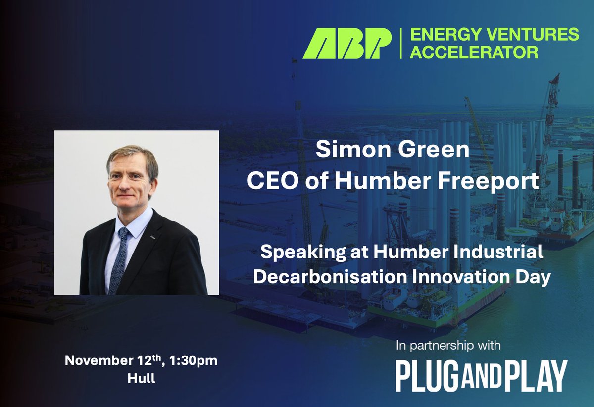 Humber Freeport (@humberfreeport) on Twitter photo Speaker announcement! 🗣️
Our CEO Simon Green is speaking at <a href="/ABPHumber/">ABP Humber</a> EVA Humber Innovation Day.
📅 Tuesday 12th November
⏱️ 1pm - 6pm
📌 Aura Innovation Centre
For details, and to register, visit: futurehumber.com/events/eva-hum…
#HumberFreeport Speaker announcement! 🗣️
Our CEO Simon Green is speaking at <a href="/ABPHumber/">ABP Humber</a> EVA Humber Innovation Day.
📅 Tuesday 12th November
⏱️ 1pm - 6pm
📌 Aura Innovation Centre
For details, and to register, visit: futurehumber.com/events/eva-hum…
#HumberFreeport