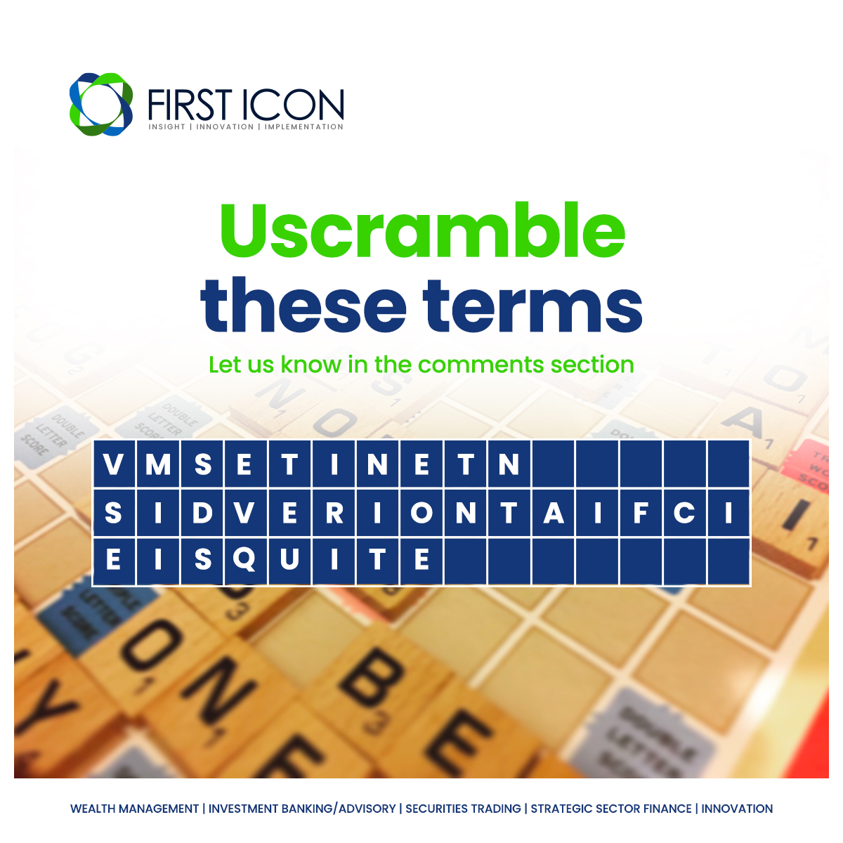 firsticon_Group's tweet photo. Unscramble these words. Drop your answers in the comments.

#firsticongroup https://t.co/owerJFJGtG