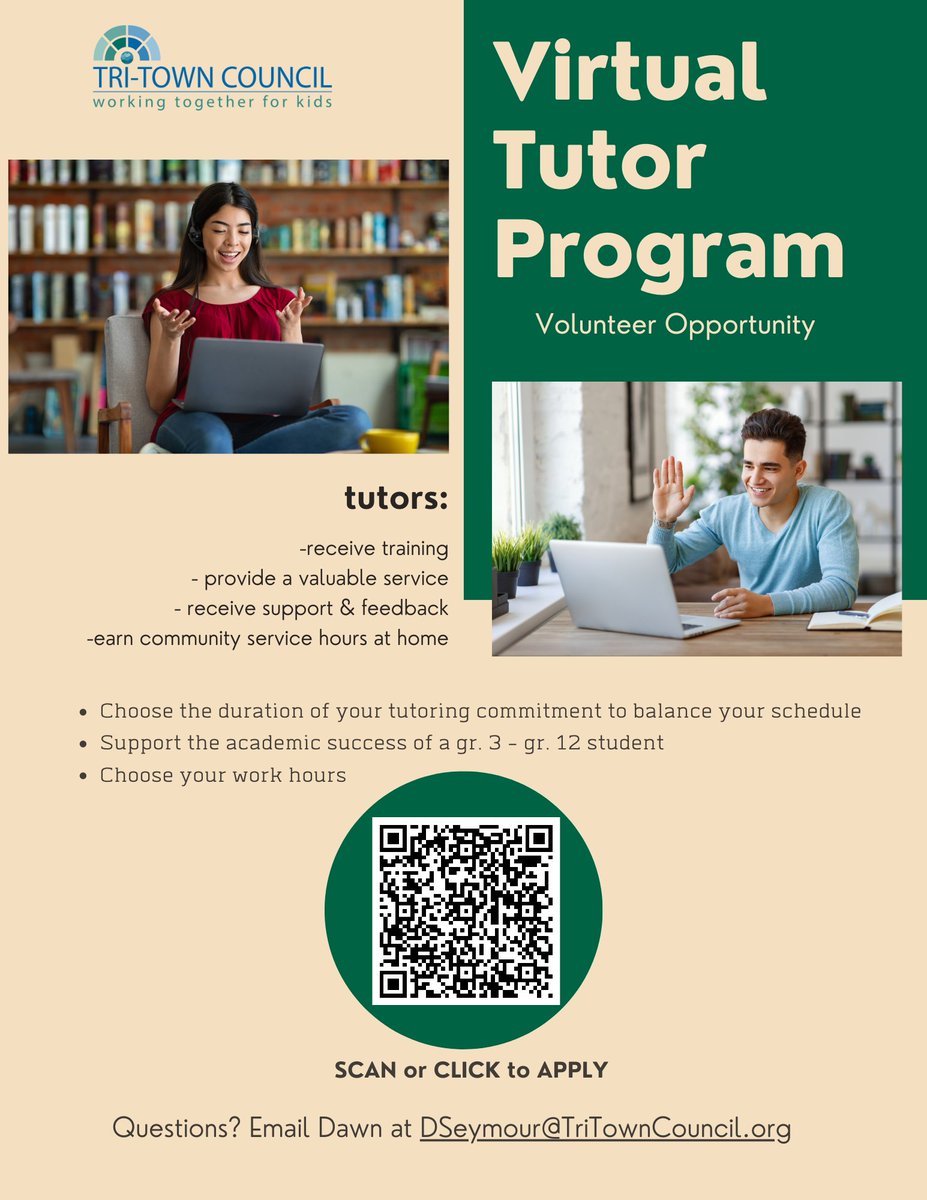 Have a teen seeking a meaningful, skill building experience while earning community service hours?  Be a virtual peer tutor! TTC will train tutors and match them with tutees in grades 3 - 8

Link here to sign up: docs.google.com/forms/d/e/1FAI…