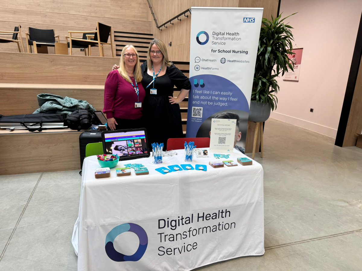 ChatHealthNHS's tweet photo. We're all set up and ready to go at #SAPHNA24 🙌
The lovely Laura & Julie are ready to answer all of your questions!
#ChatHealthNHS #HealthForTeens #healthforkids #HealthformsNHS @SAPHNAteam https://t.co/H4dS4M0rz7
