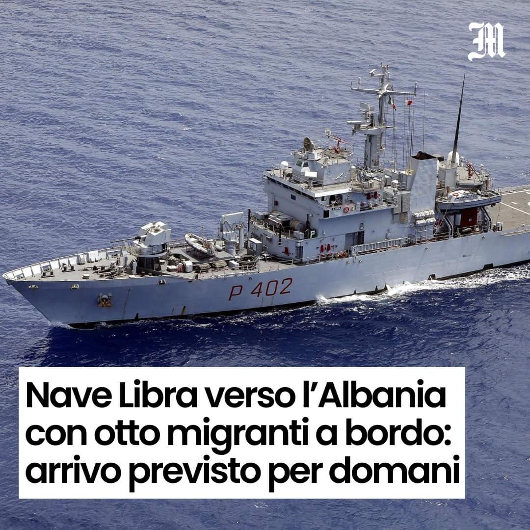 fawollo13's tweet photo. La nave Libra ha un equipaggio fisso di 64 uomini, di cui 3 Ufficiali, che arriva fino a 81 durante l’attività operativa in mare. Tutto per portare otto migranti in Albania. Quanto ci costa questo giochino? Soldi nostri, sottratti a sanità, istruzione e trasporti. #Meloni https://t.co/wVJbDfXcLv