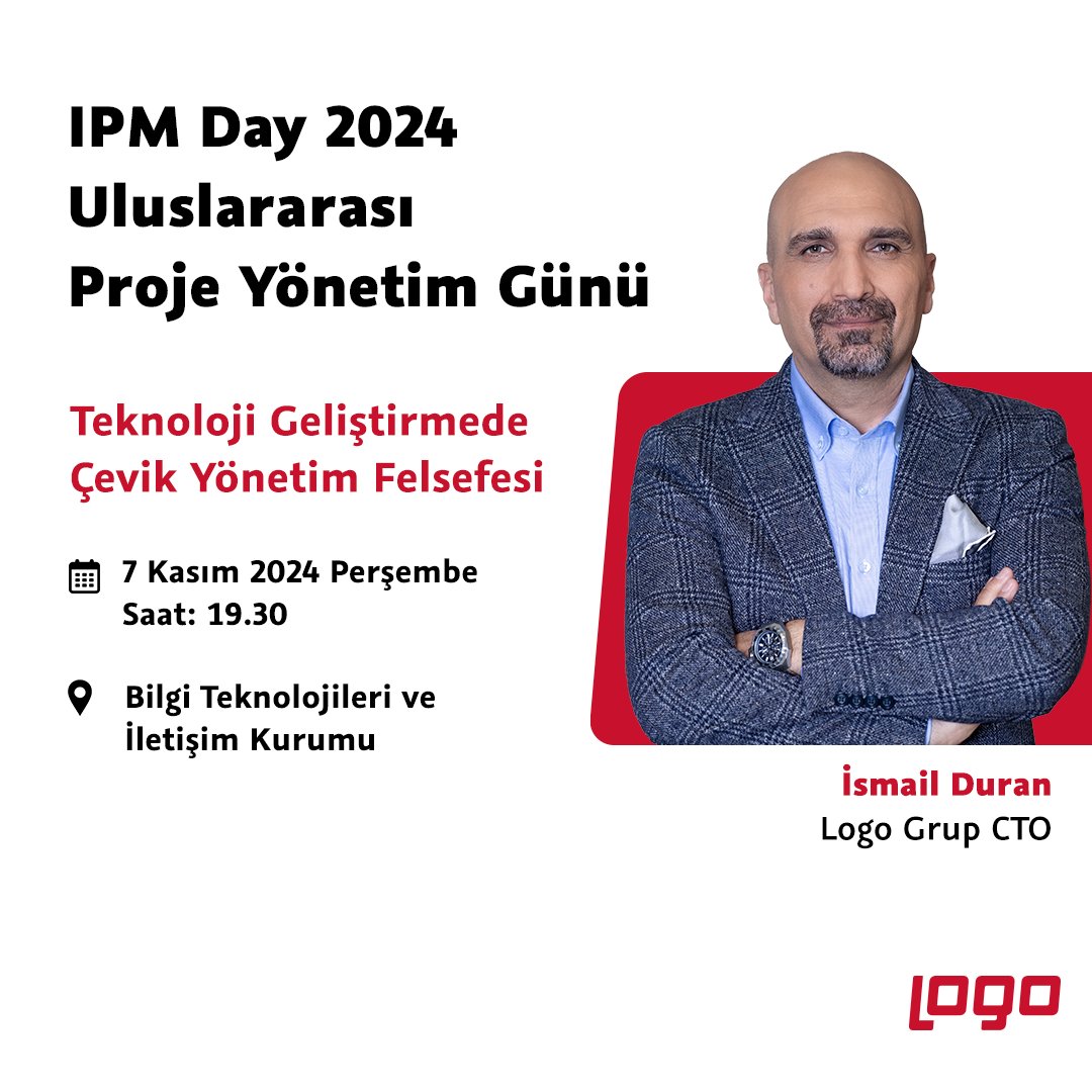 logoyazilim's tweet photo. Logo Grup CTO'muz İsmail Duran, Uluslararası Proje Yönetimi Günü'nde (IPM Day) "Teknoloji Geliştirmede Çevik Yönetim Felsefesi" başlıklı konuşmasıyla sahnede olacak.

Detaylı bilgi için:  https://t.co/wWe0PPYxDu

#LogoYazılım #IPMDay #PMITr #PMI https://t.co/0yiyI1gYSp