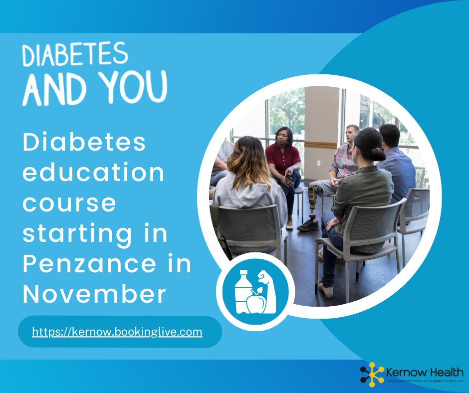 FREE course for those recently diagnosed or living with type 2 diabetes. Healthy lifestyle support to help manage your diabetes. The next dates are 18th and 25th November 10am -12:30pm, Ludgvan Community Centre, Penzance. Book here kernow.bookinglive.com call 07881 257452