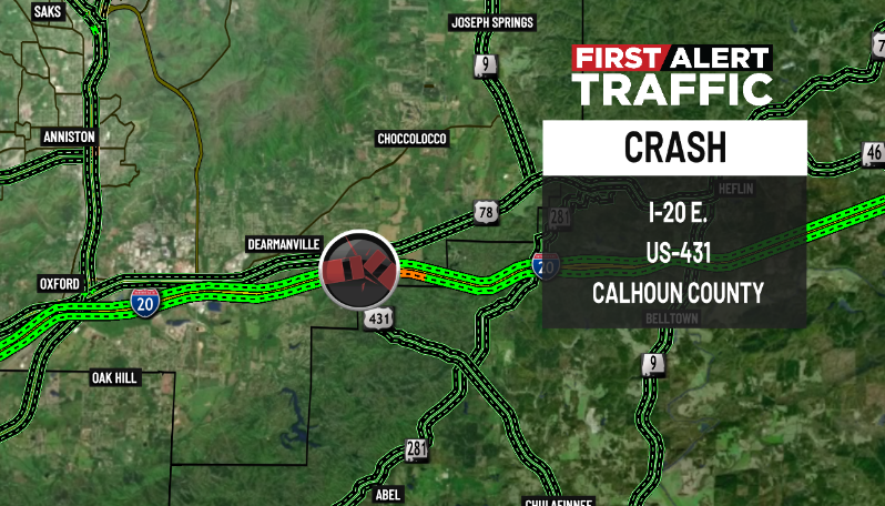 DestinyM_TV's tweet photo. First Alert:
There is a crash on I-20 E. at US-431 in #CalhounCounty. @WBRCtraffic @WBRCnews #wbrctraffic https://t.co/R5BRhVDwTo
