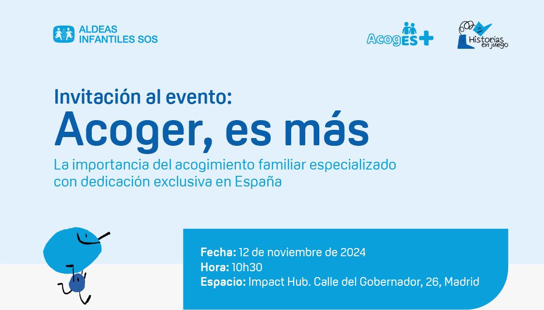AldeasEspana's tweet photo. Desde Aldeas Infantiles SOS te invitamos al evento “Acoger es más” para conocer los resultados del proyecto piloto de acogimiento familiar especializado👧🧒
📅 12 de nov.
📍 Impact HUB, C/Gobernador 26, Madrid
🕒 10:30 am
✍ Inscripción: https://t.co/RuSW981nln https://t.co/VELWmIHzjj