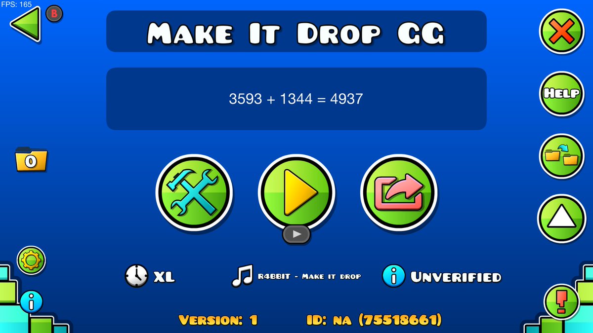 4to Extreme Demon:

Make It Drop By ryamu:

Empezado el 19/09/24 y completado el 24/09/24.

El drop de esta cosa simplemente es estupidamente divertido de jugar, me gusto demasiado.

Deberia de poner cual fue mi ultimo fallo?

Ultimo fallo: 91% (creo xd)