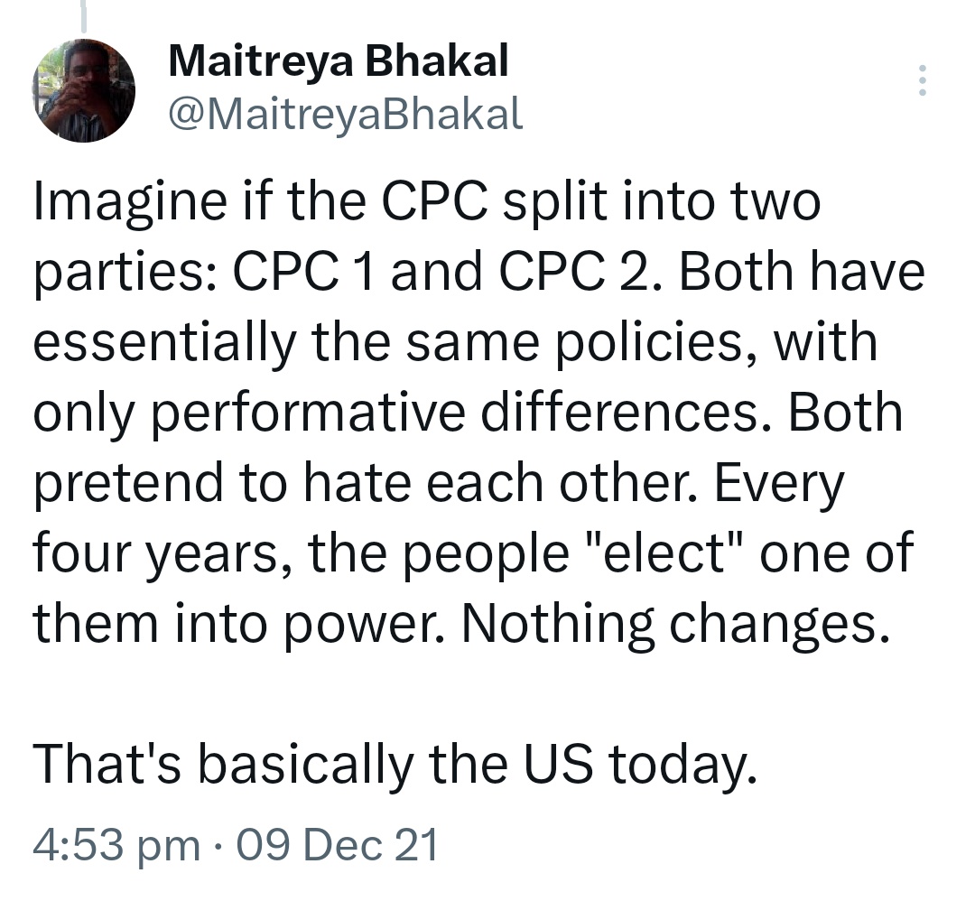 MaitreyaBhakal's tweet image. If China had a US-style two-party system: