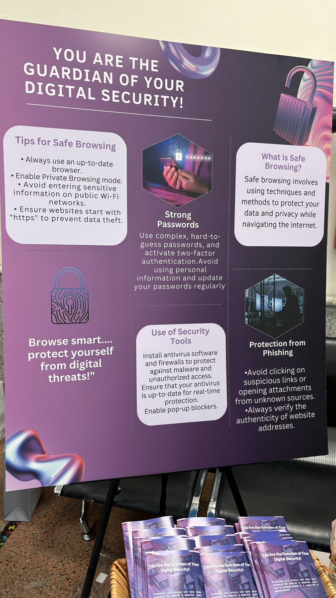 اليوم شاركنا في مشروع لمادة أمن المعلومات بفعالية توعوية عن التصفح الآمن .. 
عرضنا بوستر خاص بالتوعية وقدمنا نصائح عملية تساعد على حماية الخصوصية أثناء التصفح .

خطوة نحو وعي رقمي أفضل! 🌐🔒
#التصفح_الآمن #أمن_المعلومات