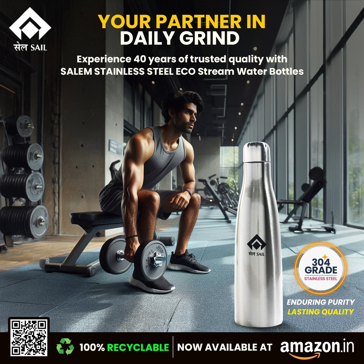 Stay hydrated, stay efficient! 🌊
💼 Meet your new companion in the daily grind: SAIL's Salem Stainless Steel Eco Stream Water Bottle. 
Built with 304-grade stainless steel for enduring purity and lasting quality, perfect for those who mean business! ✨ 
Don't miss out. 
Find us