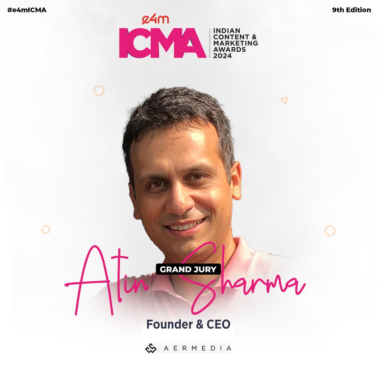 e4mevents's tweet image. 🌟 We’re delighted to welcome Atin Sharma, Founder &amp;amp; CEO of Aer Media, to the Grand Jury of the e4m Indian Content &amp;amp; Marketing Awards! 🎉

Excited to have him on board! 🚀

Register now - bit.ly/46D48wU

#ICMA #GrandJury #AerMedia #ContentMarketing #e4m #NominateNow